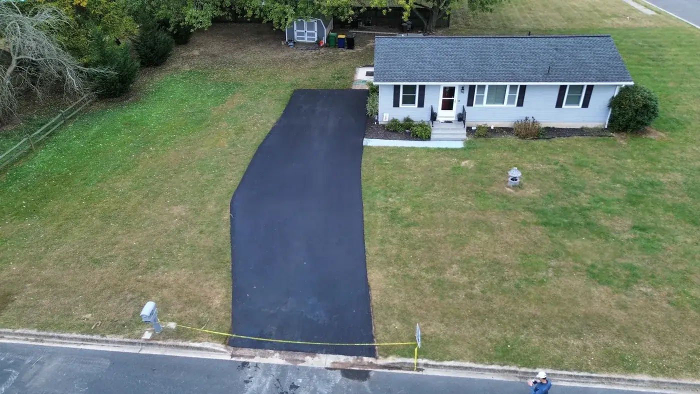 New driveway from the air, ranch house
